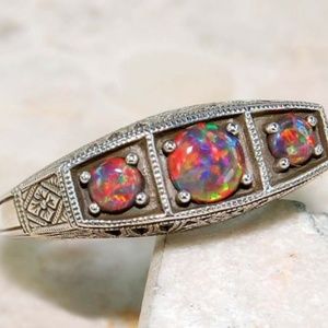 1CT Red Fire Opal 925 Silver Ring 7